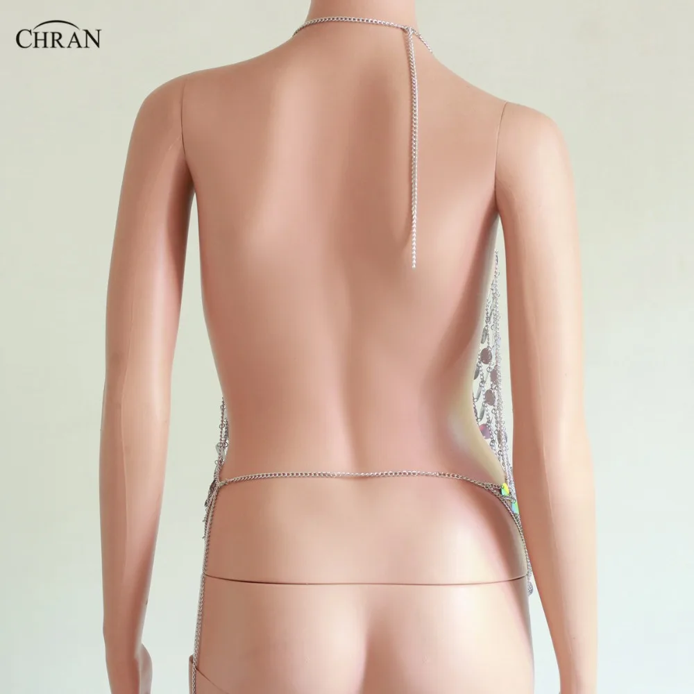 Chran New Sexy Spark Vest Summer Mermaid Crop Tops Tassel Halter Necklaces Bikini Wear Sequin Womens Party Jewelry Accessories