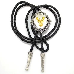 Deer Colar Pingente para Homens e Mulheres, Leather Bolo Tie, Elk Pendant, Buck Hunt, Jewelry Gift, Acessórios de Moda