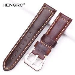 Retro Genuine Leather Watchbands Men 22mm 24mm Watch Band Strap Stainless Steel Brushed Buckle Accessories