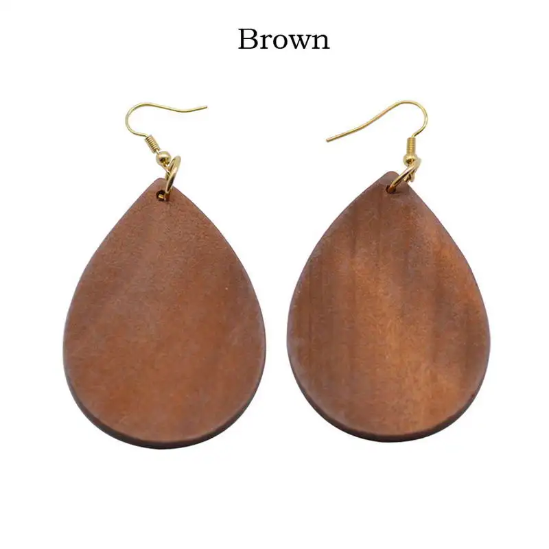 ZWPON Monogram Blank Round Teardrop Natural  Wood Drop Earrings For Women Fashion Wooden Female Earrings Jewelry