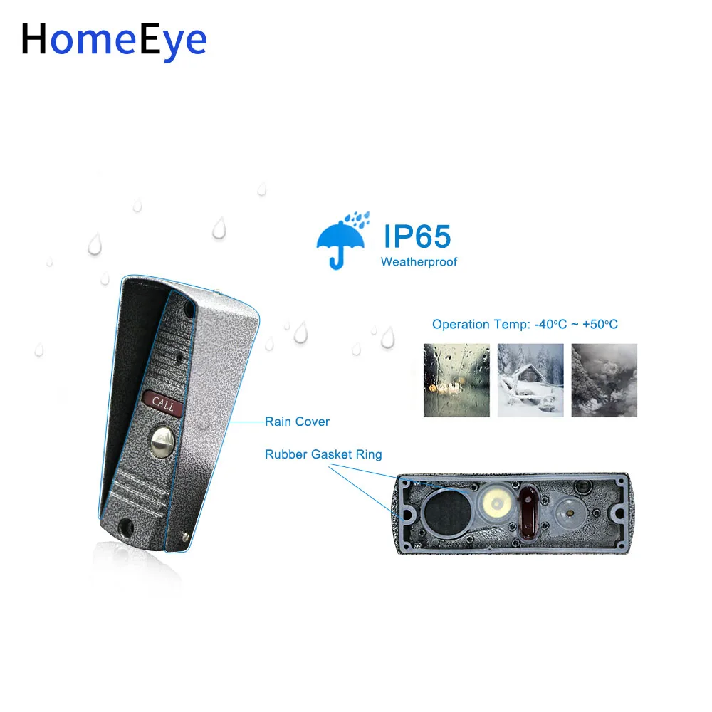 Видеодомофон HomeEye, 7 дюймов, 1200TVL IP65, с защитой от дождя