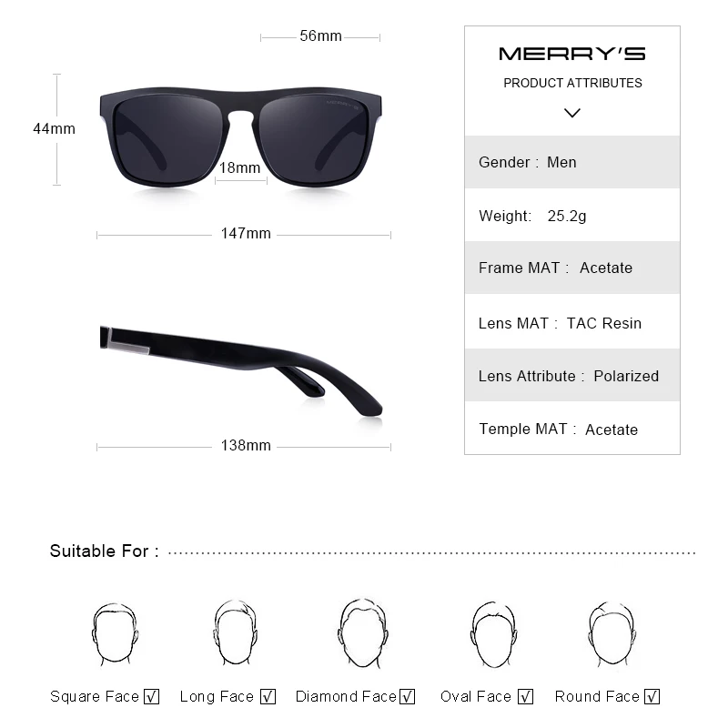 MERRYS DESIGN Men Polarized Sunglasses Driver Shades Male Vintage Sun Glasses For Men Spuare Mirror Summer UV400 Oculos S3001