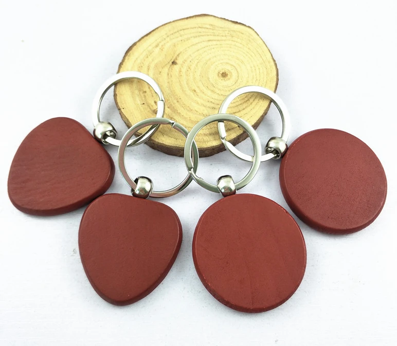 

50pcs Blank Round Heart Copy Red Wooden Key Chain DIY Promotion Tags Promotional Gifts