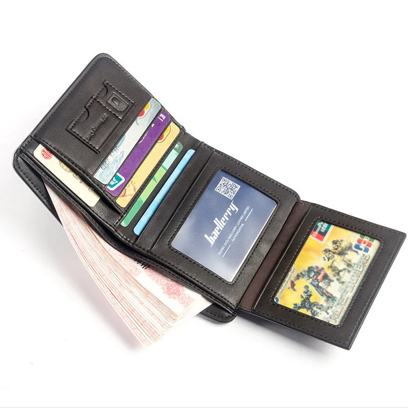 baellerry Vintage Soft Nubuck Leather Men\'s Wallet Tri-Fold Purse For Man Boys Money Bag Male Credit Card Holder