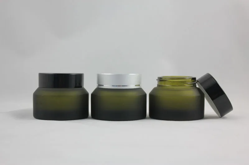 

30g olive green frosted glass cream jar with black/silver aluminum lid, 30g cosmetic jar,packing for eye cream,30g glass bottle