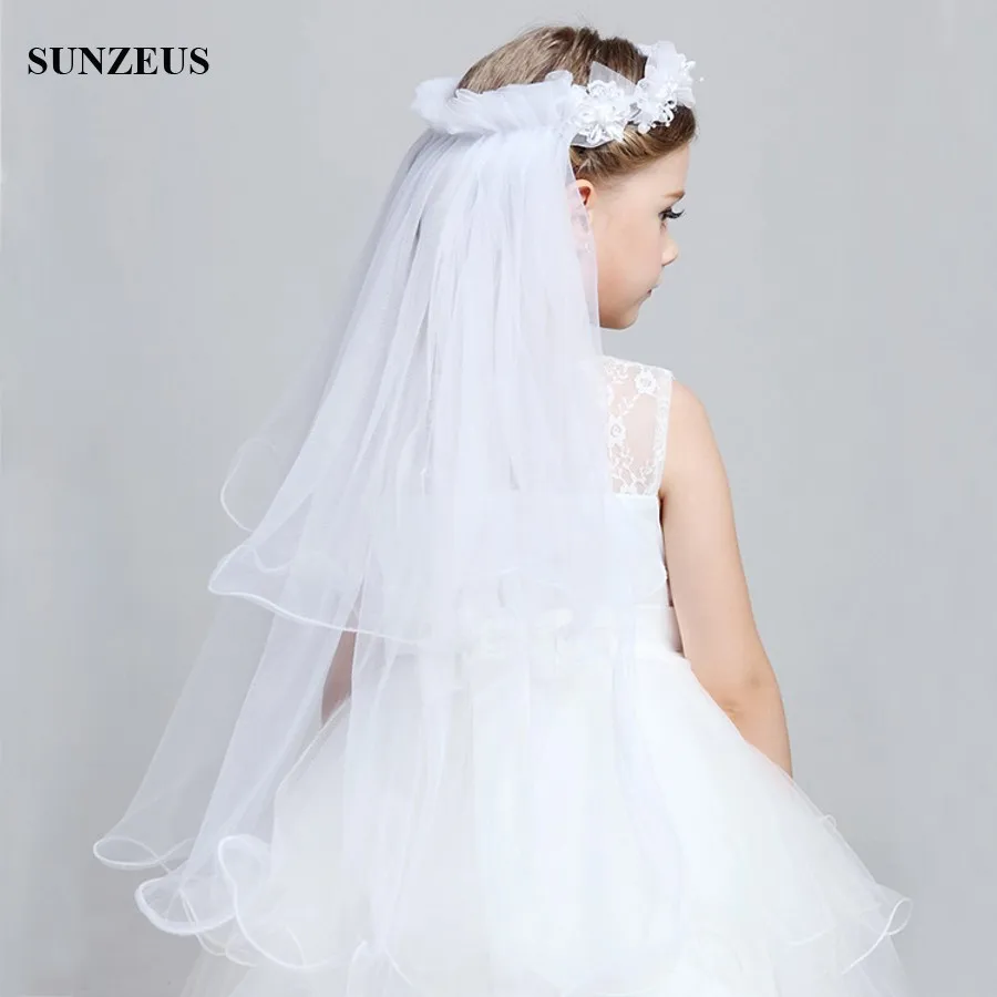 Bloem Meisje Sluier 2 Lagen Tulle Wedding Hairwear Kid Baby Haarband Garland Accessoires Decoratie BV-057