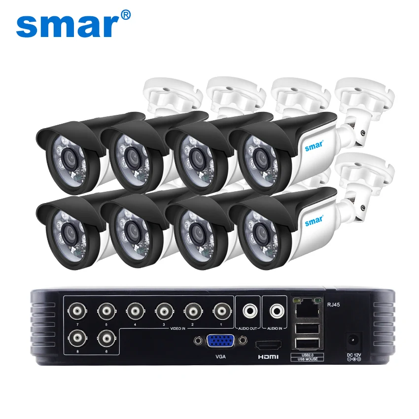 Smar 720P 1080P AHD Camera kit 8PCS Outdoor CCTV Camera System IR Security Camera Video Surveillance System 8CH DVR Kits