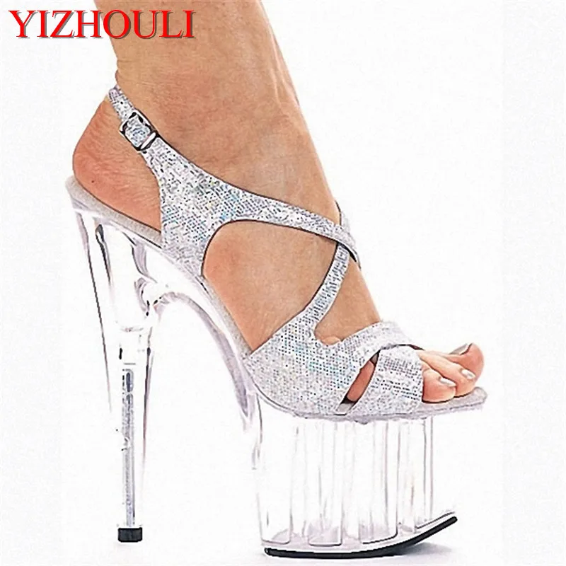 

15cm super high heels Transparent fish mouth flash powder decorative Europe with the crystal with sandals