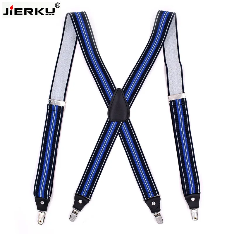 JIERKU-Tirantes para hombre, 4 Clips, tirantes para pantalones, correa ajustable a rayas para exteriores, 3.5.0x120cm, JK4C06