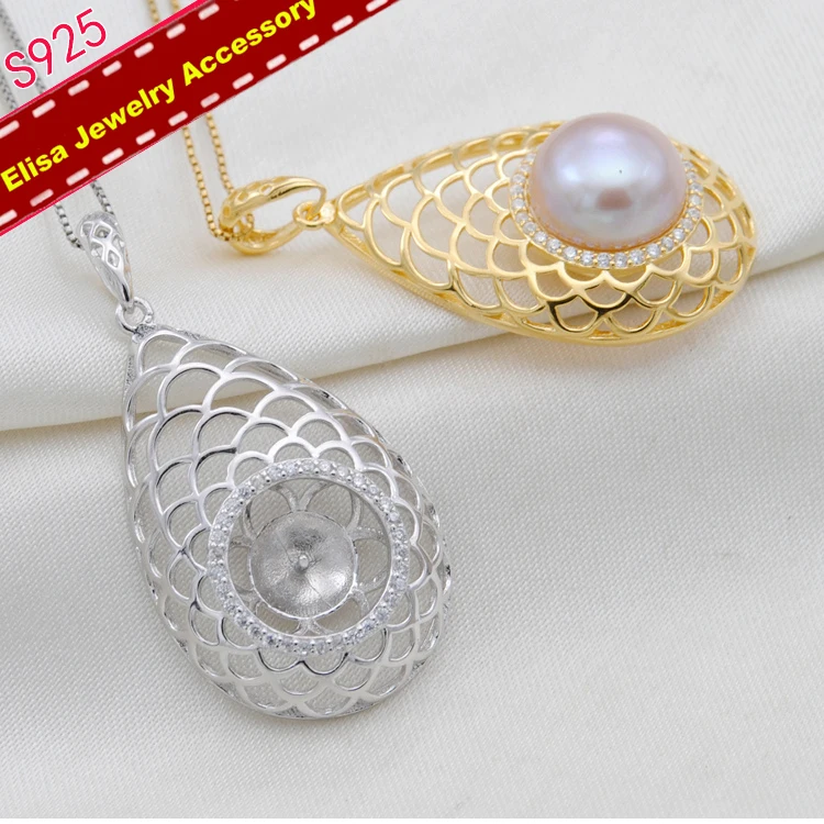 Big Pearl Pendant Holder S925 Sterling Silver Pendant Fittings&Components DIY Handmade Accessory 3Pieces/Lot