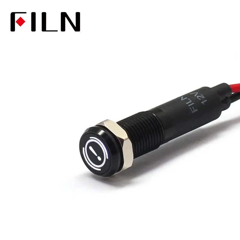 FILN 8mm  Car dashboard Brake fault marker symbol led red yellow white blue green 12v led indicator light with 20cm cable