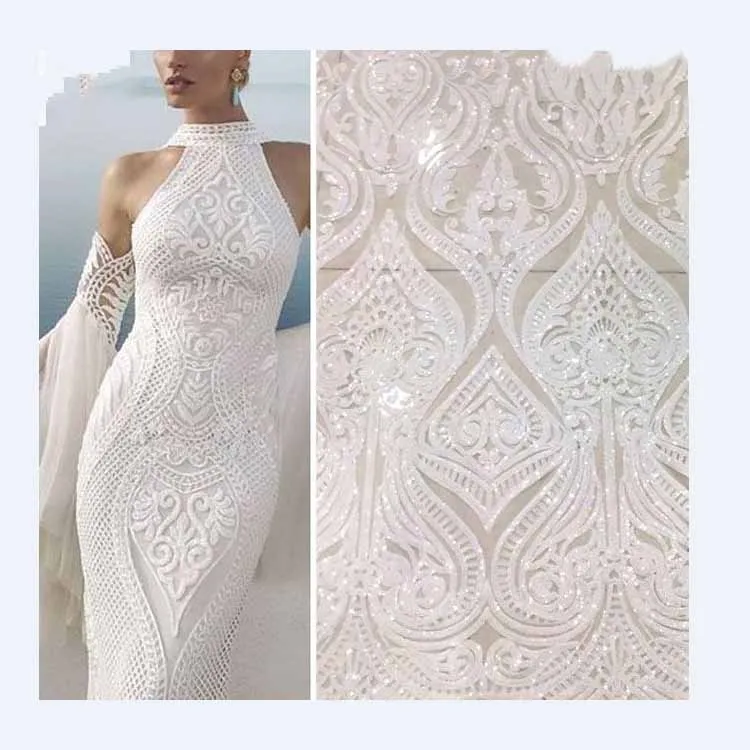 Hot Sale french lace african sequins lace fabric white high quality african tulle lace fabric Ivory voile lace in switzerland