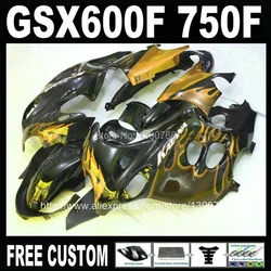 Motorcycle fairings set for SUZUKI KATANA GSX600F 2003 - 2006 golden flames in black fairing kit GSX750F 03 04 05 06 HM36