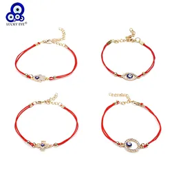 Lucky Eye Thin Red Thread Evil Eye Cross Charms Bracelet String Rope Bangles Bracelets For Women Men Adjustable Length EY96