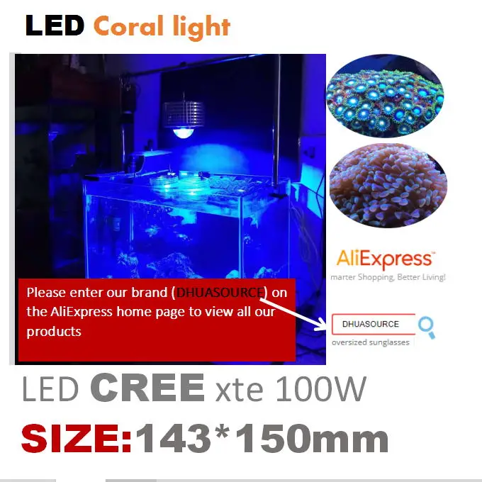 customize colors 100W CREE LED Grow Light for Plants Hydroponics Aquarium marine lamp for Coral Reefs Fish