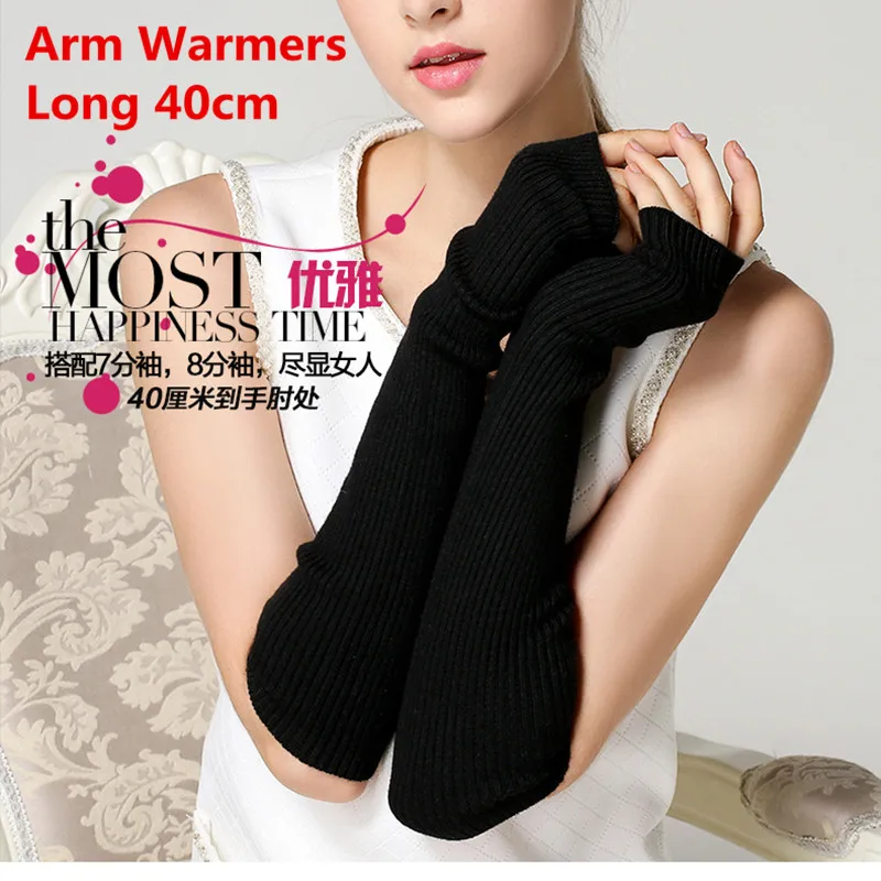 Winter Women's Wool Mitts 40cm Superfine Wool Fingerless Gloves Long 2019 Thermal Gloves Semi finger Lengthen Raglan Arm Warmers