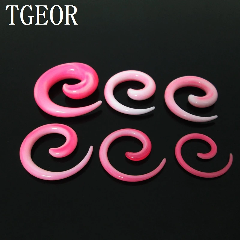 FREE SHPPING piercing body jewelry ear expander Charm 1pair gauges double color spiral acrylic ear taper HIGH QUALITY