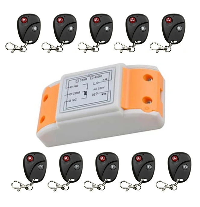 

AC220V 10A 1CH 1Channe RF wireless remote control switch System, 10X Transmitter + 1 X Receiver,lamp/ window/Garage Doors