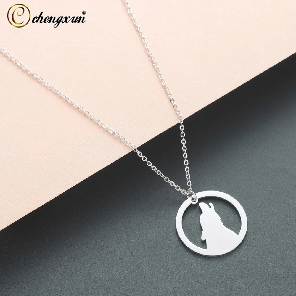 CHENGXUN 2020 Punk Hollow Howling Wolf Pendant Necklace for Women Girls Stainless Steel Metal Animal Necklace Best Friend