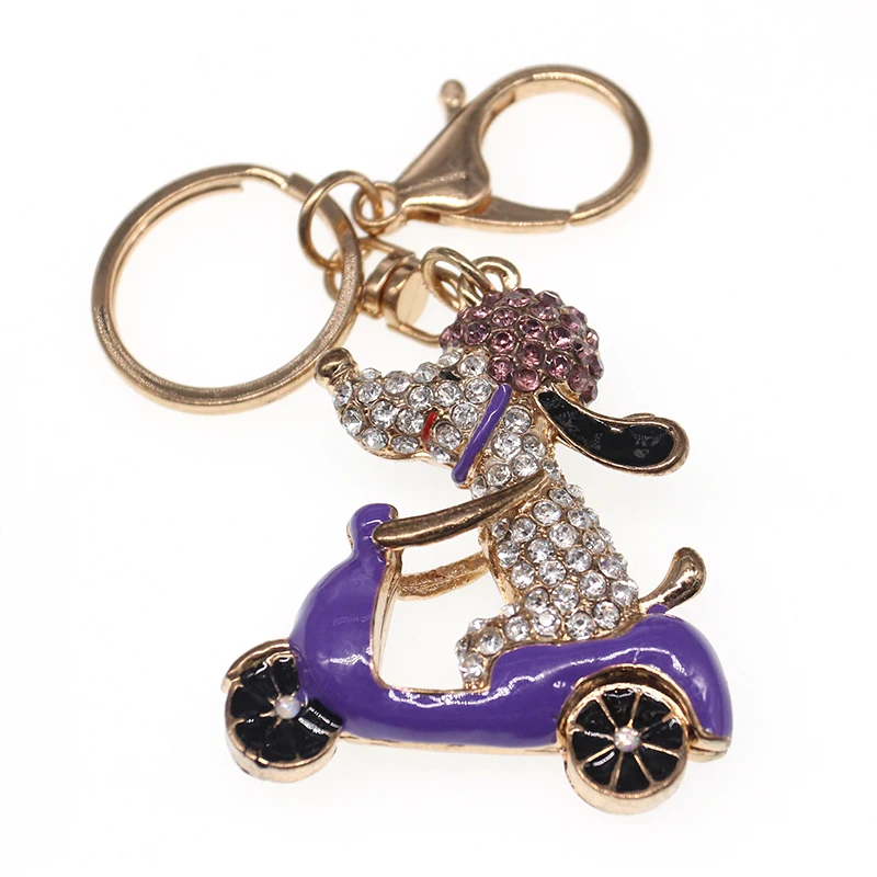 

Lovely Crystal Rhinestone 3D Dog Motorcycle Biker keychain Bag holder Pendant Keyring Keychain For Car