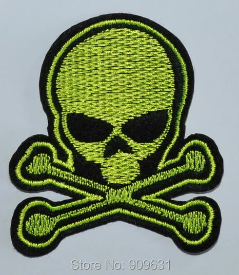 1X Hot !  Skull Crossbones Green Black White iron on applique or Sew on fashion embroidery applique patch