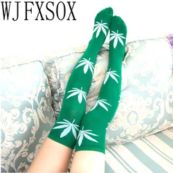 WJFXSOX-medias hasta el muslo para mujer, medias hasta el muslo, Sexy, Harajuku, estampado de malezas, licra, largas, sueltas, hasta la rodilla