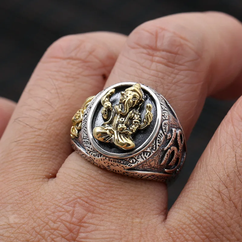 BOCAI NEW  real s925 pure silver jewelry Thai silver ring for men elephant trunk God of Wealth lotus men lucky rings - Image 5