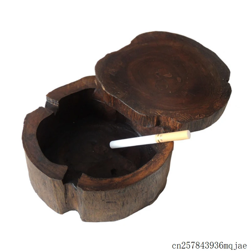 

5pcs Solid Wood Ashtray Wooden Ash Holders with Lids Southeast Asia Features Personality Ash Trays