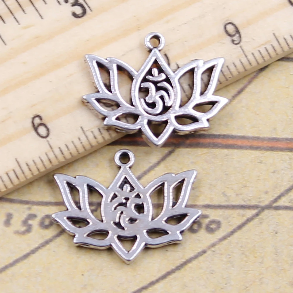 10pcs Charms Lotus Flower Yoga Om 21x17mm Tibetan Silver Color Pendants Antique Jewelry Making DIY Handmade Craft Pendant