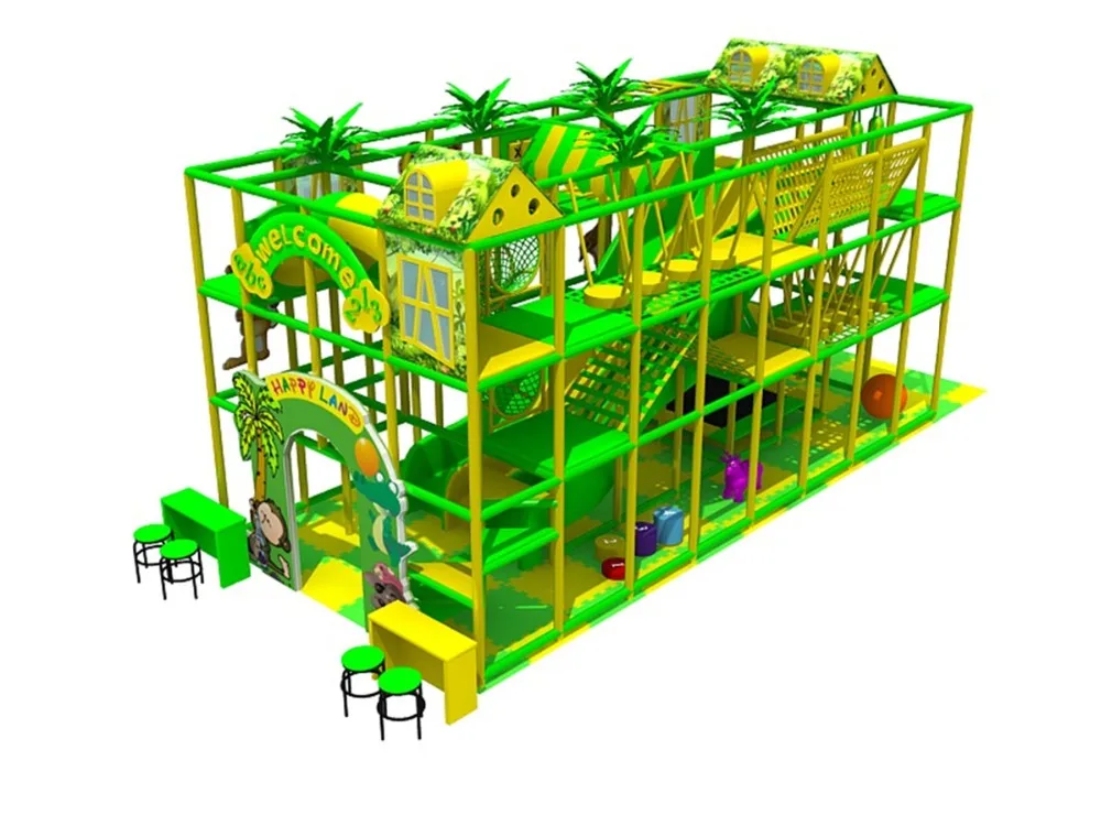 Commercial Jungle Theme Customized Three Floors Indoor Playground With Big Slide and Trampoline HZ-8821