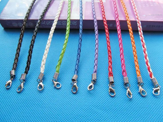 100pcs 4mm Faux Braid Leather Bracelet Cord,1.8inch Extender Chain,12x7mm Lobster Clasp,DIY Accessory Jewelry Making