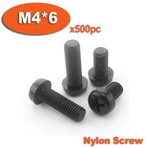 

500pcs DIN7985 M4 x 6 Black Plastic Nylon Pan Head Phillips Screw Cross Recessed Raised Cheese Head Screws