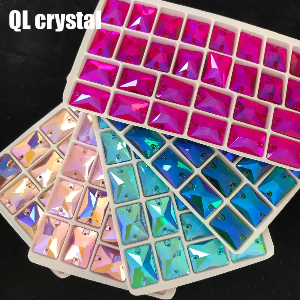 8x10,10x14,13x18mm Color AB Sew on Glass Crystal Rhinestone Flatback for wedding Dress DIY clothes shoes bags accessories