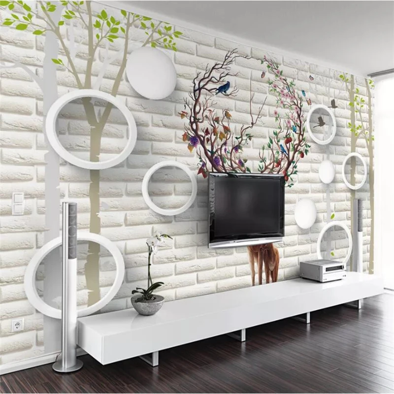 

beibehang Custom wallpaper 3d photo murals modern minimalist brick wall elk TV background wall living room bedroom 3d wallpaper