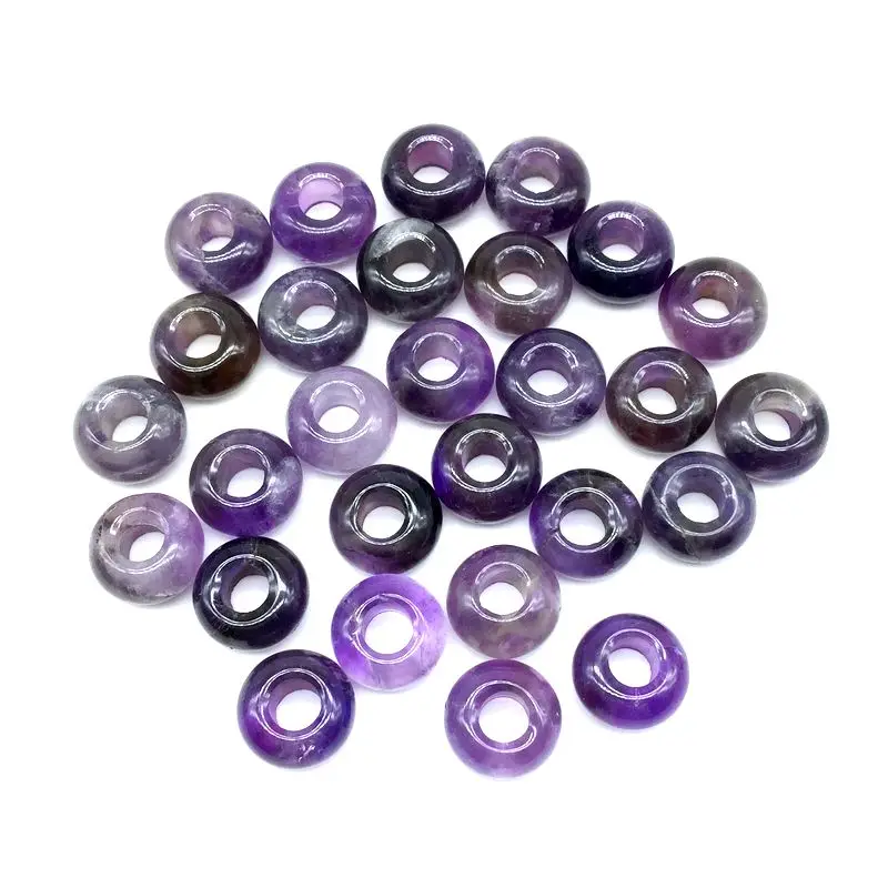 

Natural Stone Round Beads 14 mm Donut European Style Big Hole Beads Purple Crystal Stone Beads