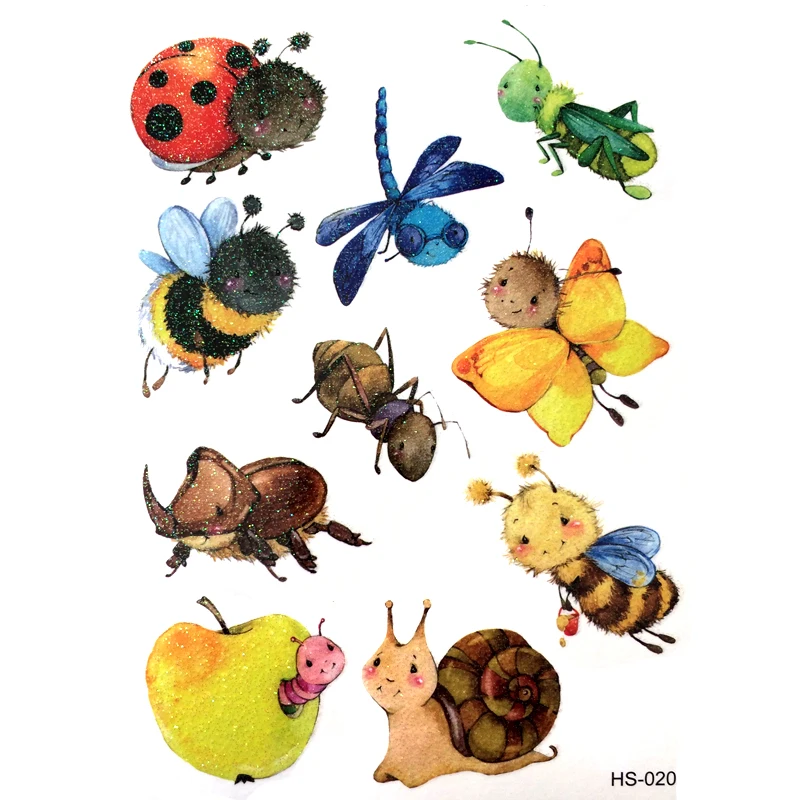 3PCS Cute Bee Waterproof Temporary Tattoos Men Snails Harajuku Flash Gold tattoo Kids ladybug henna tatoo Animal temporary tatto