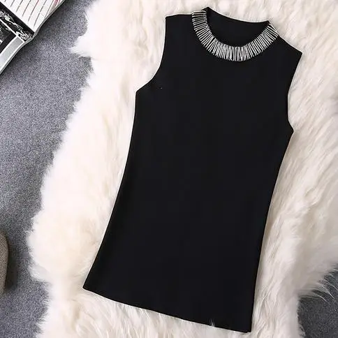

spring summer women handmade beaded knitted shirt tank sleeveless ice silk vest tops