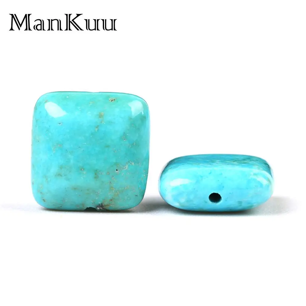 Mankuu 12mm Flat Square Turquoises Beads BlueTurquoises Stone Beads For Jewelry Making Wholesale Loose Beads 20pcs/Lot