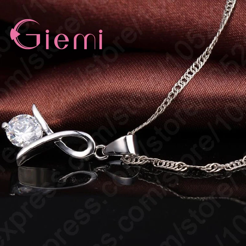 Genuine 925 Sterling Silver High Quality Cubic Zirconia Necklace Earrings Pendant Crystal Jewelry Set For Women