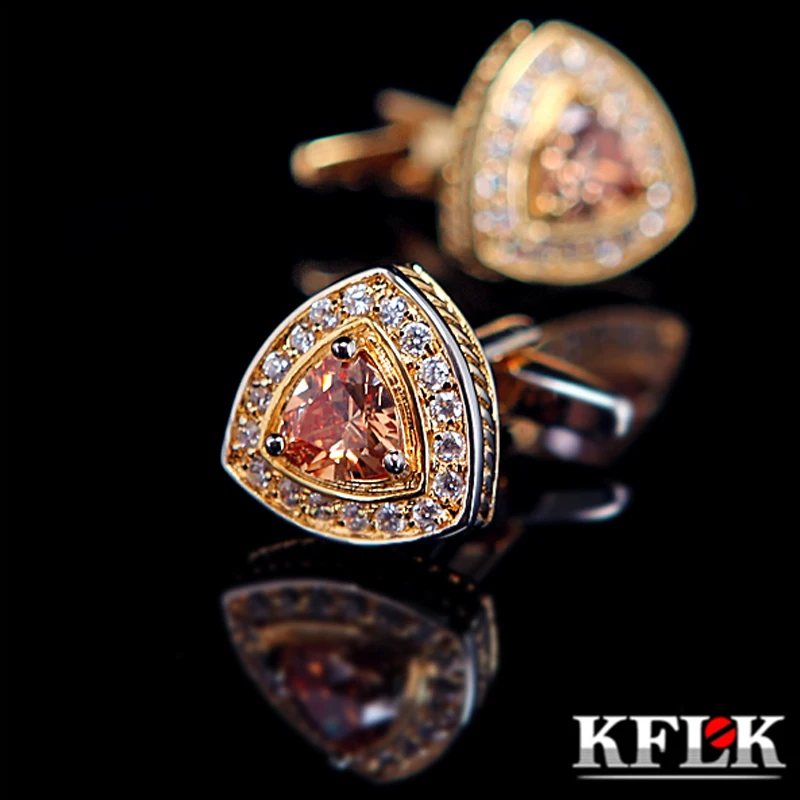 

KFLK shirt cufflink for mens designer Brand Crystal Gold-color Cuff link Button male High Quality Luxury Wedding guests