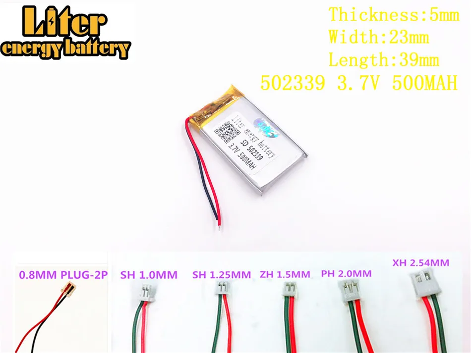 Batería de energía de 3,7 V, 500mAh, 502339, enchufe, polímero de litio, li-po, batería recargable para MP3, MP4, MP5