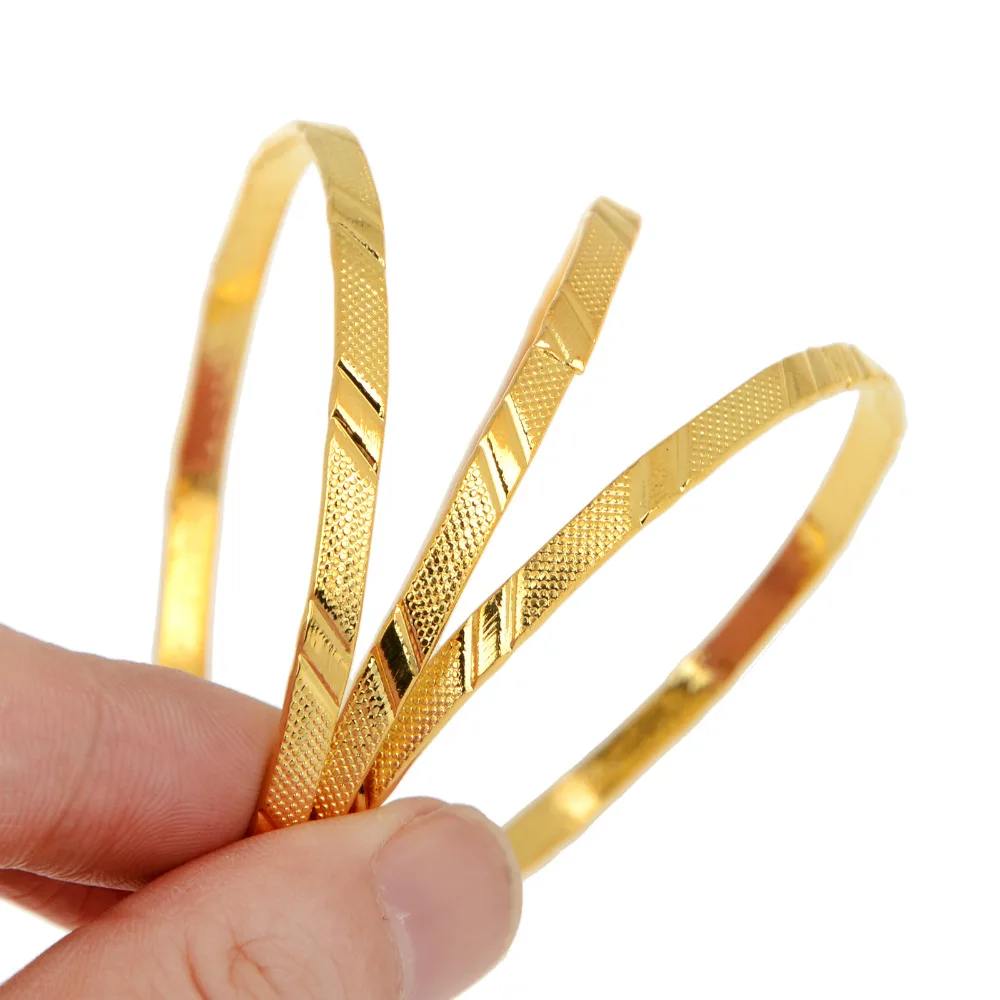 3Pcs/Set Gold Color Alloy Children Golden Bangle Simple Design &Bracelets For Girl Birthday Gifts Accessories