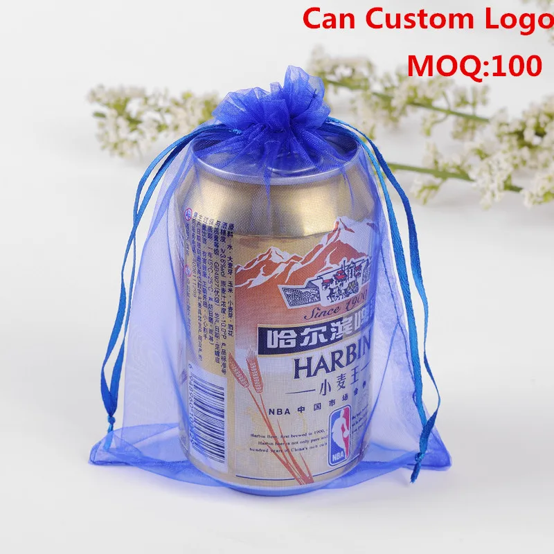 20x30cm Dark Blue Organza Jewelry Bags Wedding Gift Bags Tea Storage Bags Packaging Customized Logo Printing 100pcs Wholesale