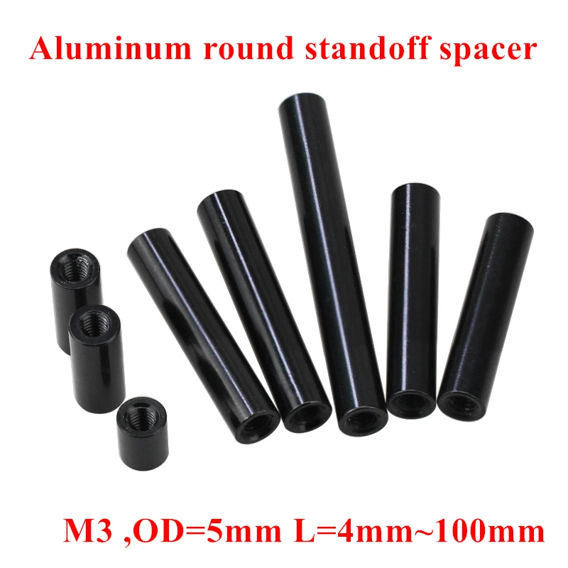 Poste de columna de aluminio M3, espaciador redondo de aluminio negro, tornillos espaciadores, piezas RC, M3 * 6/8/10/12/15/20/25/30/35/37, 100mm,