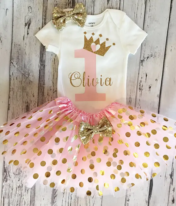 

personalized name age girl pink gold birthday bodysuit onepiece cake smash vest top Tutu toodles Outfit Set party favors