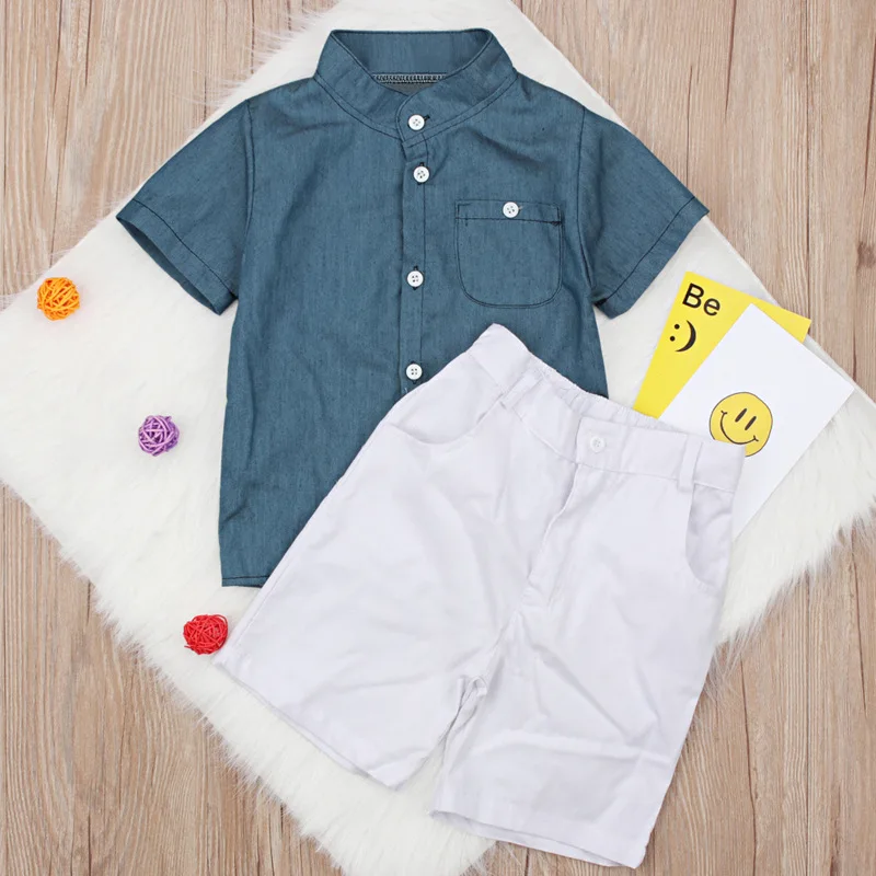 2Piece Summer Boys Sets Clothing Korean Fashion Casual Short Sleeve Tops+Shorts Baby Clothes Toddler Boutique Outfits BC1466