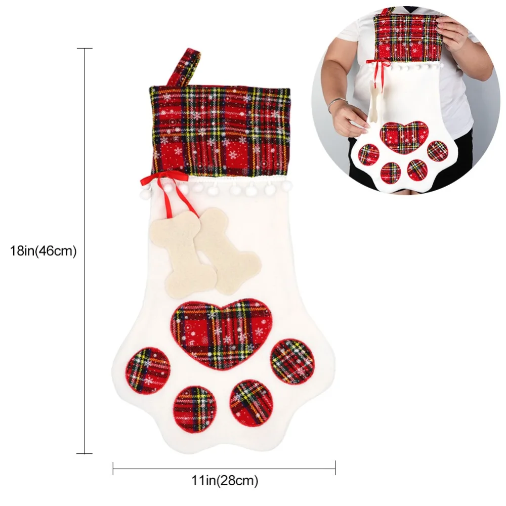 OurWarm Christmas Stockings Red Blue Plaid Pet Dogs Cat Paw Xmas Tree Hanging Christmas Party New Year 2023 Decoration