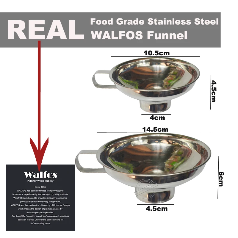 WALFOS 1pc Wide Mouth Funnel Stainless Steel Canning Funnel Hopper Filter Food Pickles Jam Enema Powder