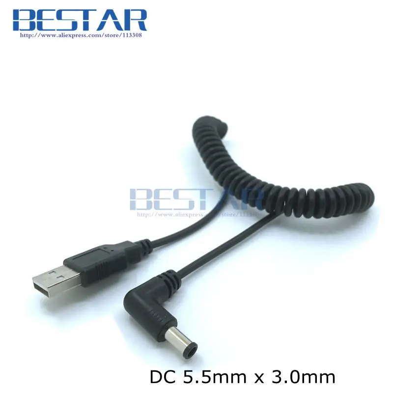 USB To Jack DC 4.0*1.7mm & 4.7*1.7mm & 5.5*2.1mm & 5.5*3.0mm & 3.5*1.35mm Stretch Cable Right Angle Power charge spring cable 1m