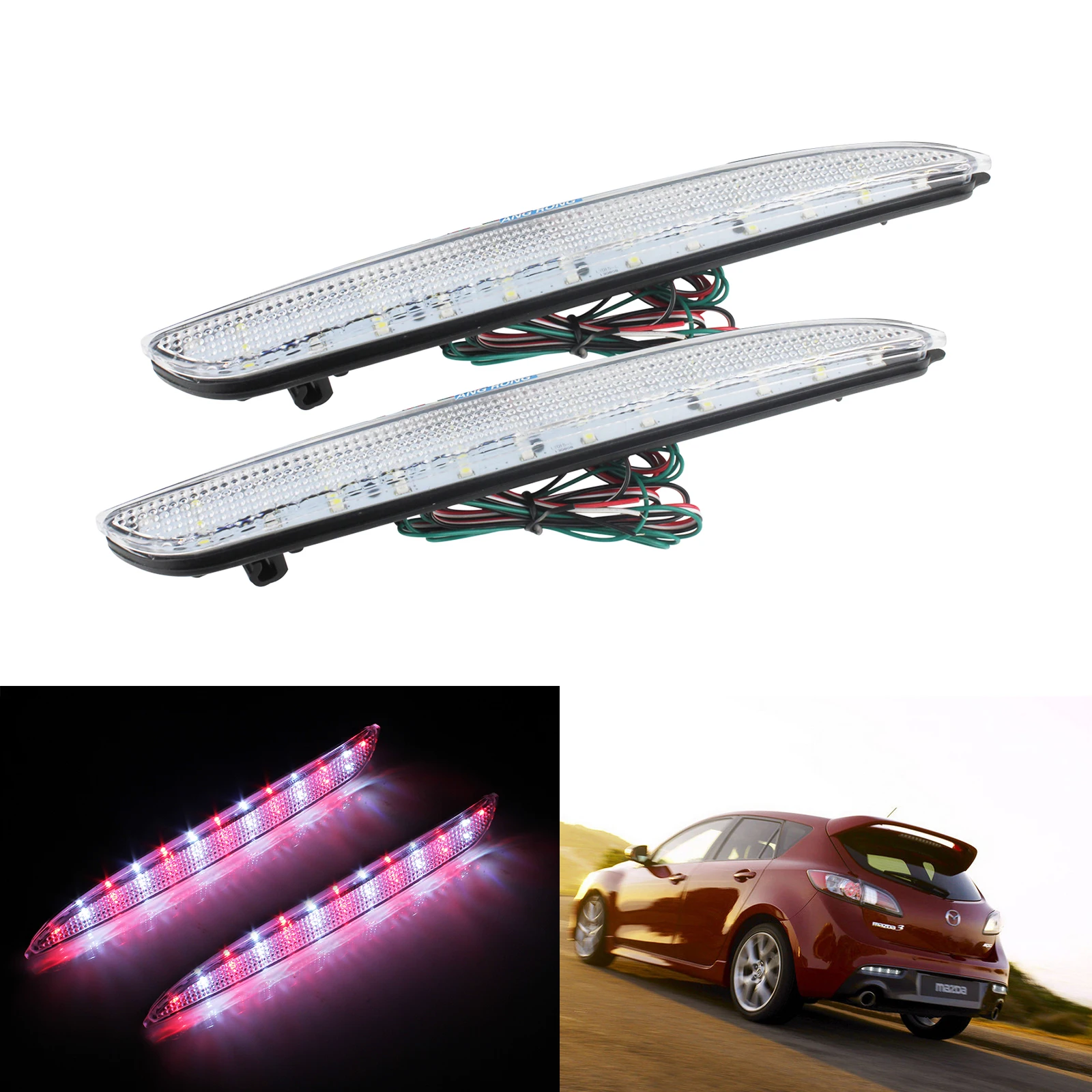 

ANGRONG 2 LED Car Light Motorcycle Rear Bumper Reflector Light Clear Lens For Mazda 3 Mazda3 Axela BK Mazdaspeed3